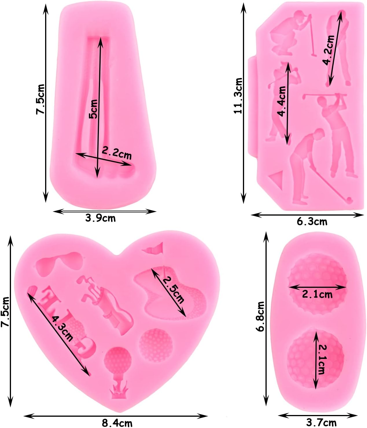 Zixiang Golf Silicone Molds Golf Balls Fondant Mold Golfs Club Mold For Cake Decorating Cupcake Topper Polymer Clay Candy Chocolate Gum Paste Set Of 4
