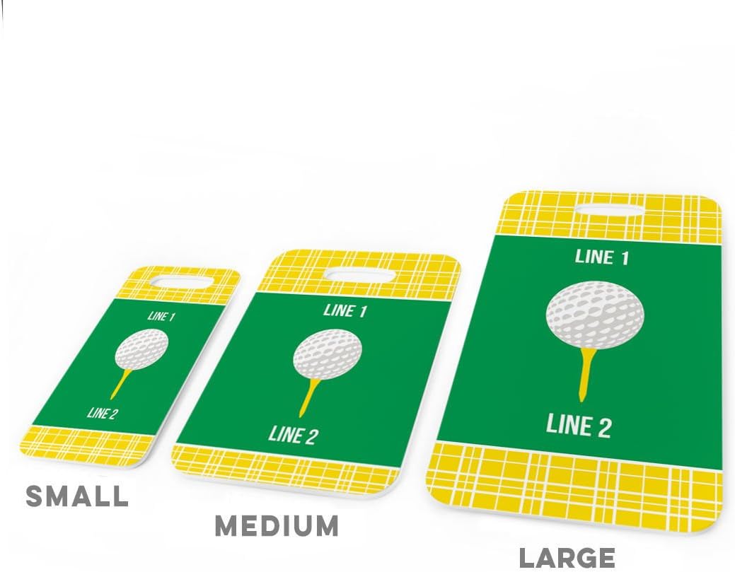 ChalkTalkSPORTS Golf Luggage & Bag Tag | Personalized Team with Golf Ball | Standard Lines on Back | Large | Yellow/Green