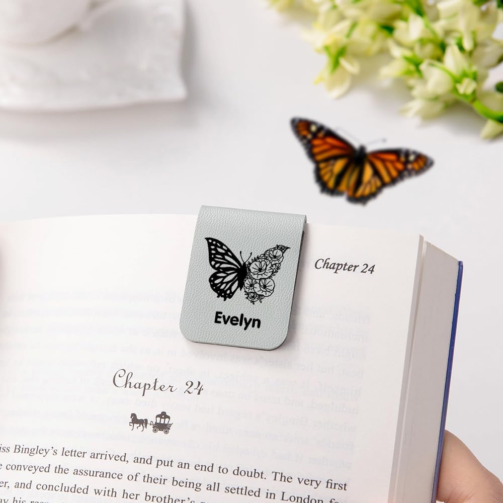 CALLIE Personalized Magnetic Bookmark Clip – Custom Name Reading Gifts for Book Lovers, Birthday Teacher's Day Christmas for Bookworm Gifts (Butterfly)