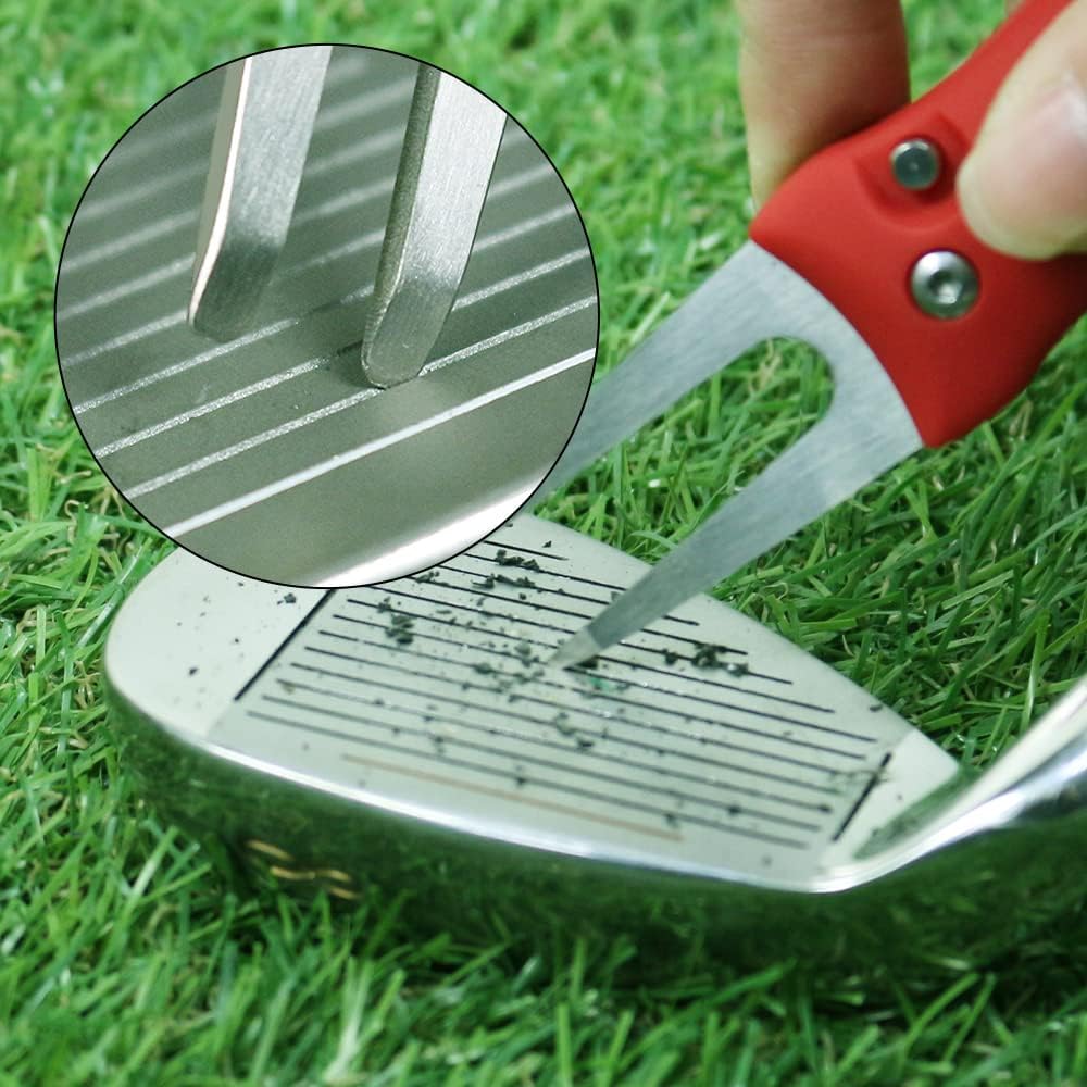 Myartte Golf Divot Repair Tool Switchblade Divot Tools with Golf Ball Marker Pop-up Buttom Zinc Alloy for Repairing The Golf Green