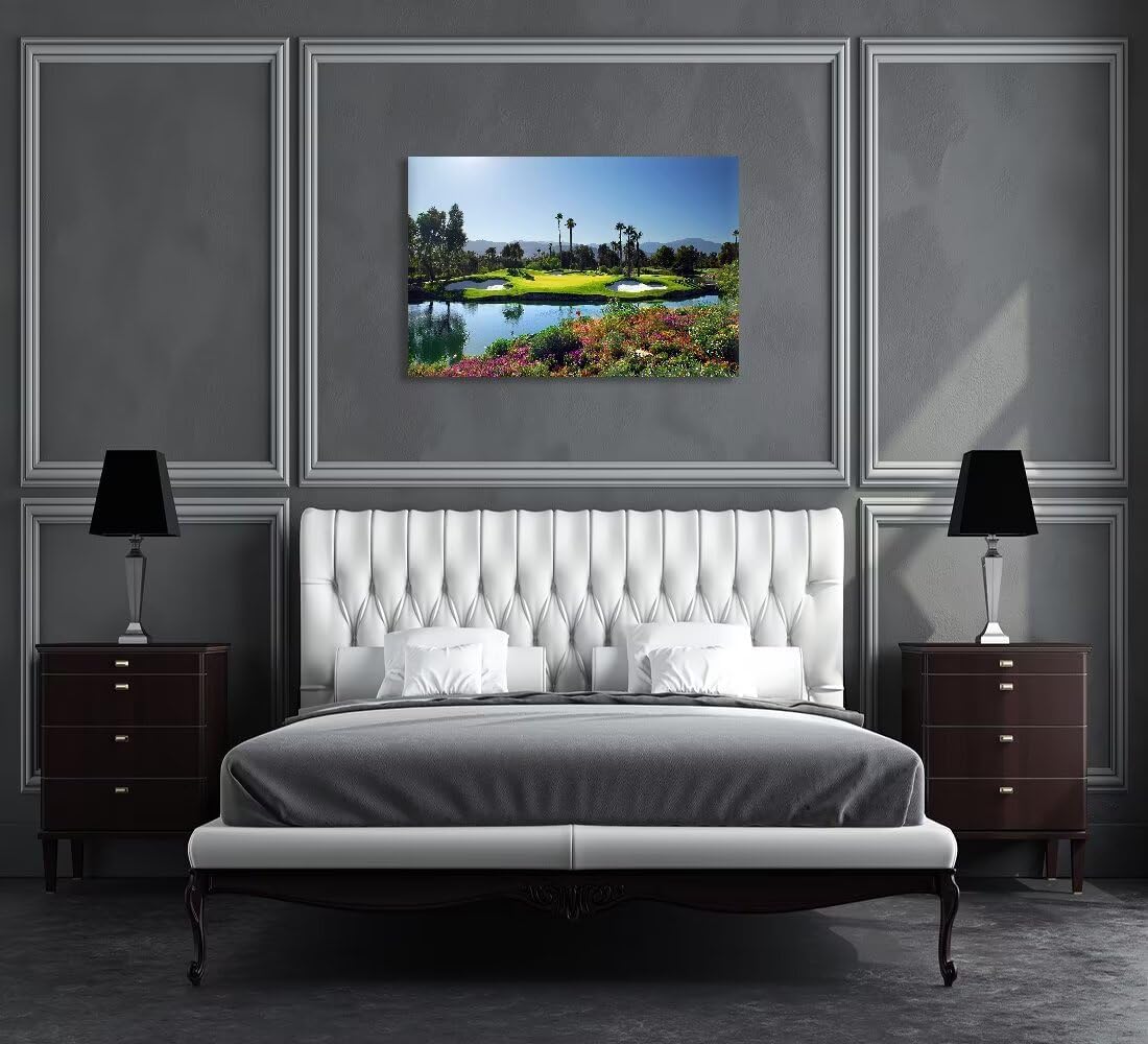 chenchenArt Indian Wells Golf Course Wall Art Picture Golf Course Poster Wall Decor for Living Room Bedroom Home Decorations Golf Artwork Canvas Prints Framed Ready to Hang(18''H x 24''W)