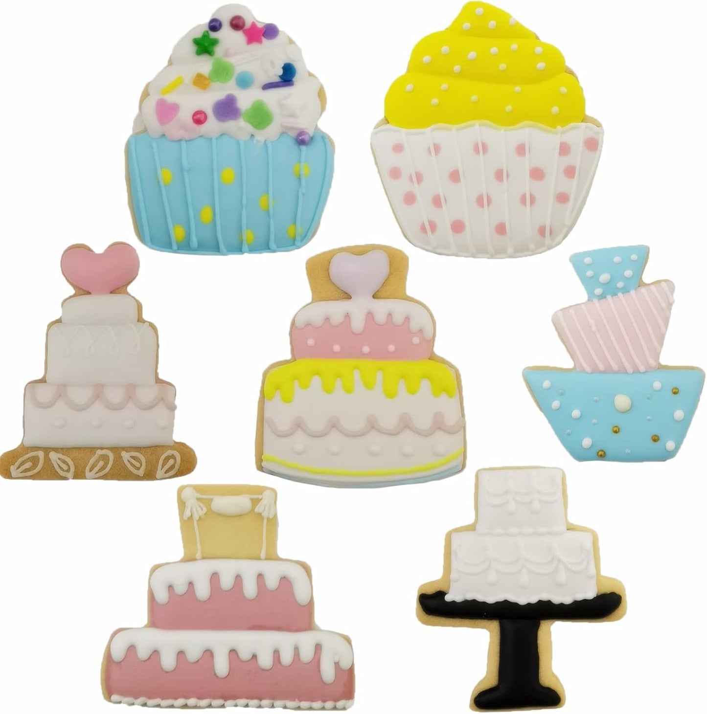 Cake Shaped Cookie Cutters Set of 7 pcs, Stainless Steel Cupcake/Birthday Cake/Wedding Cake Series Fondant Cutter Molds Baking DIY