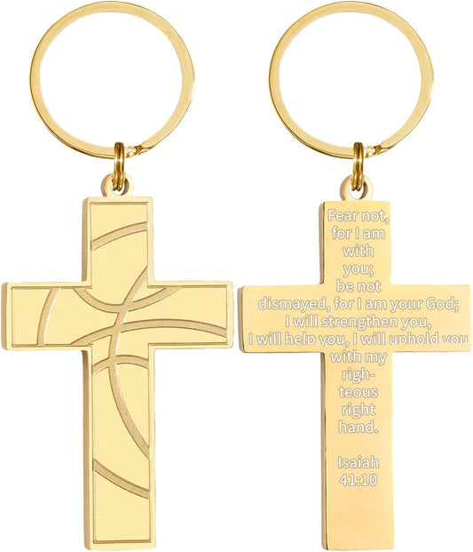 Football/Baseball/Soccer/Basketball Cross Keychains for Men First Communion Baptism Confirmation,Mens Gifts