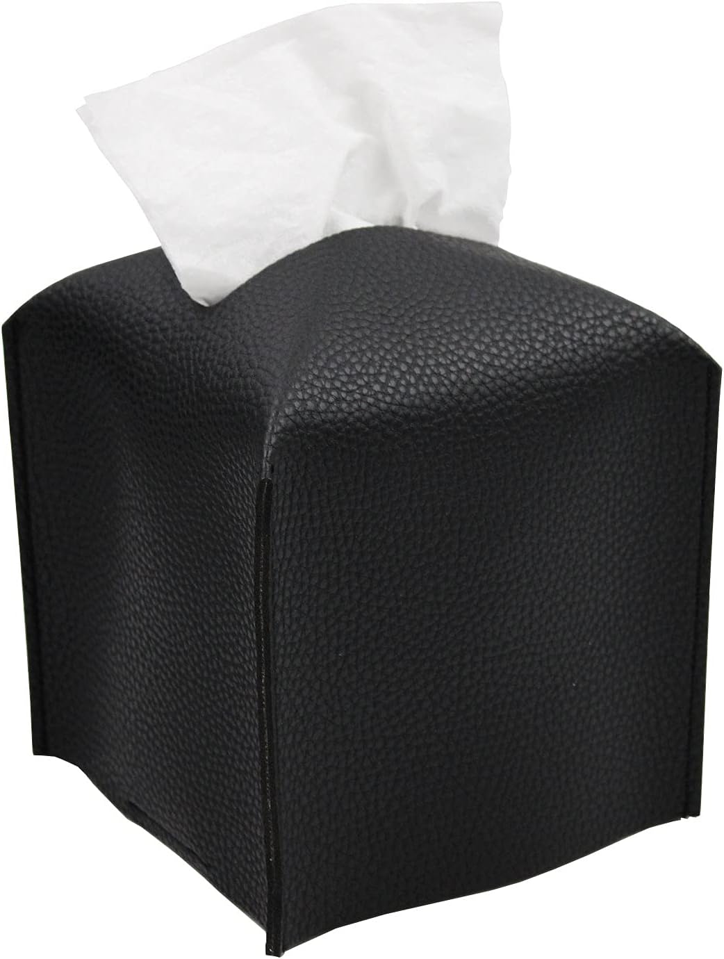 Livelab Tissue Box Cover, Square Decorative PU Leather Tissue Box Holder Modern Tissue Case Facial Paper Organizer Dispenser for Bathroom, Vanity Countertop, Night Stands, Desk, Car 5X5X5'' | Black