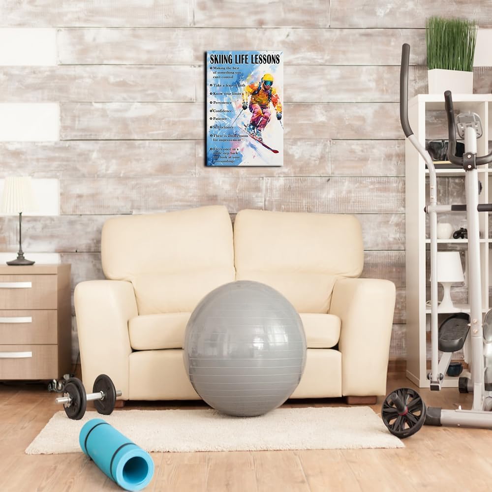 Strofupp Skiing Wall Art Inspirational Sport Quotes Poster Framed Life Lessons Pictures Wall Art Painting Vintage Skiing Poster Artwork 08x12 inches