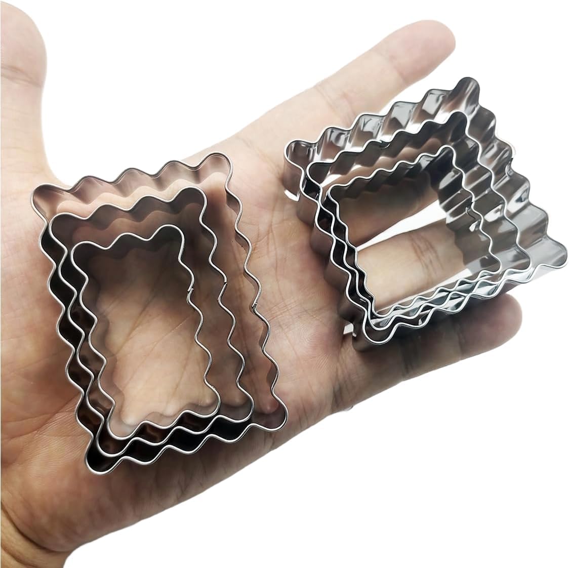 Doczen 6Pcs Scalloped Cookie Cutter Set, 2 Inch Square & 2.5 Inch Small Rectangle, Jagged Edge Design