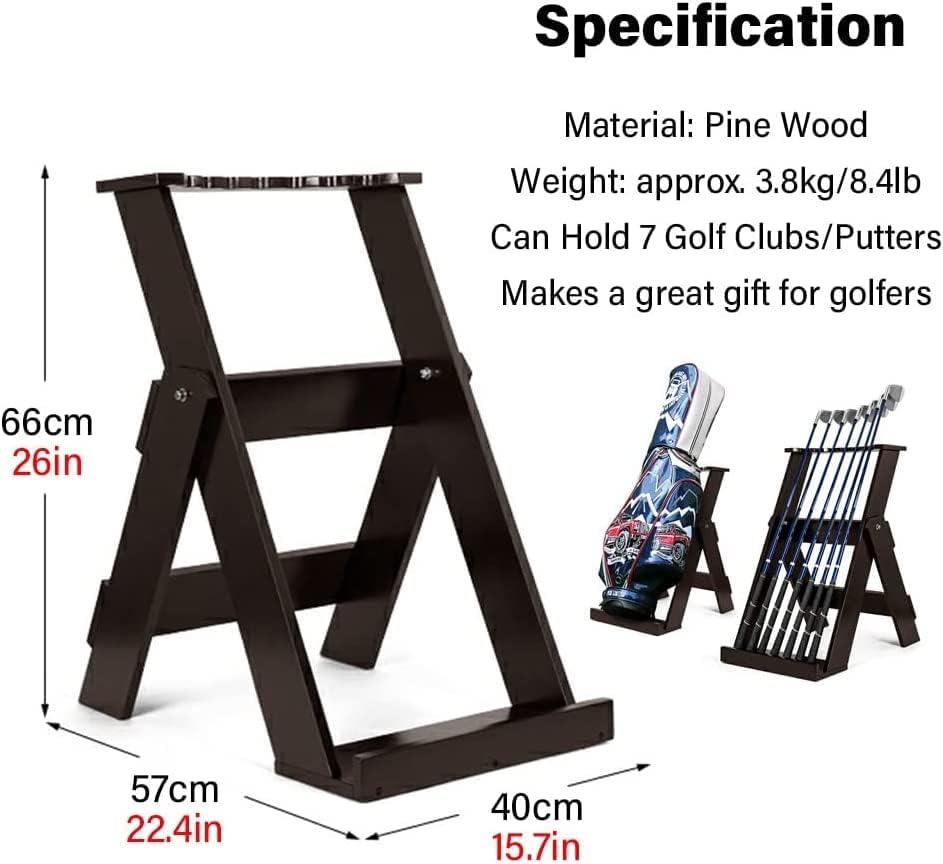 Katzowen Golf Club Rack for Garage, Wooden Golf Clubs Display Stand, 7 Golf Putter Holder, Indoor & Outdoor Golf Club Storage Shelf Organizer Equipment
