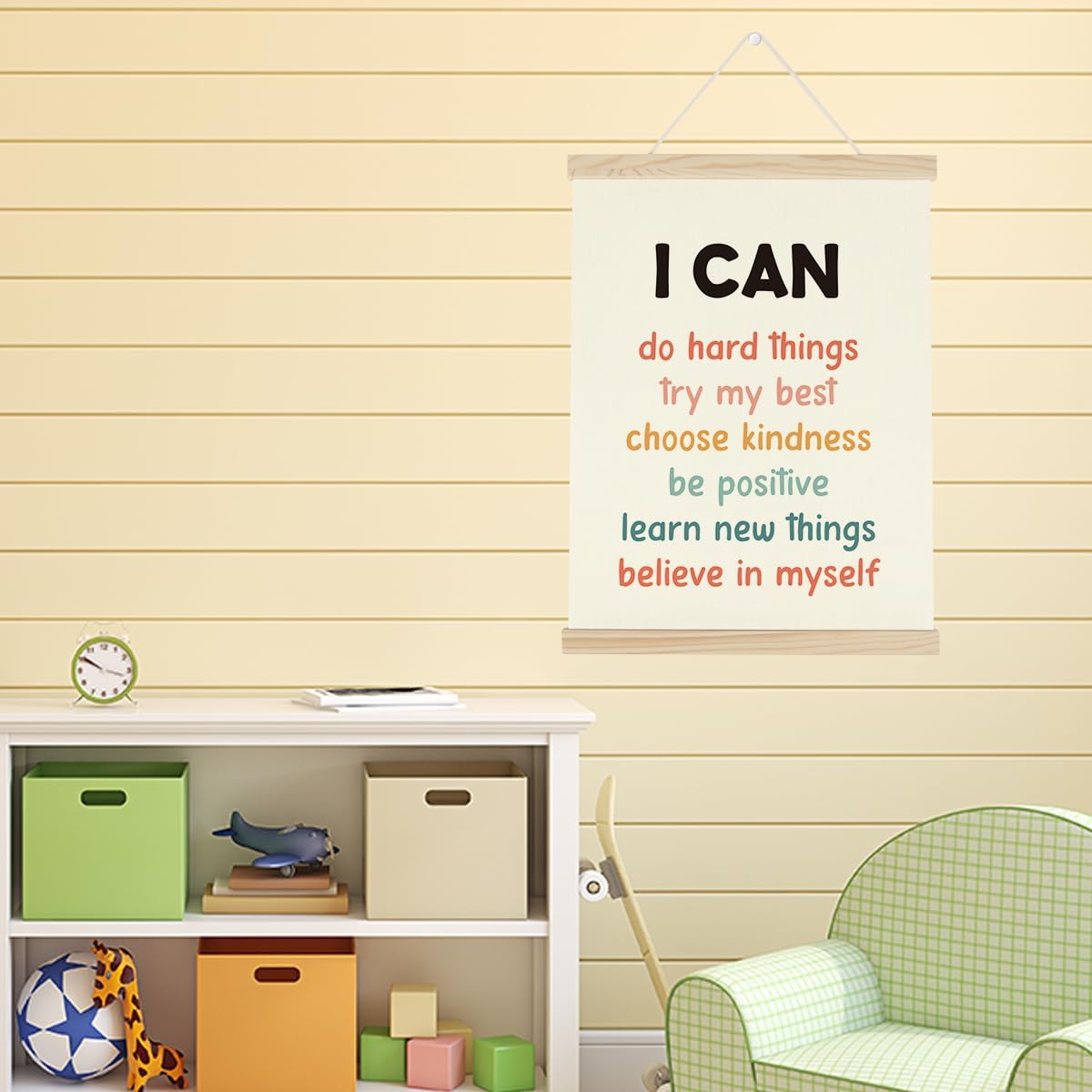 WINGTECA Affirmations for Kids Poster Hanger Frame Classroom Back to School Decorations I Can Do Hard Things Colorful Wall Hanging Banner Decor for Kids Room Classroom 12x16Inch