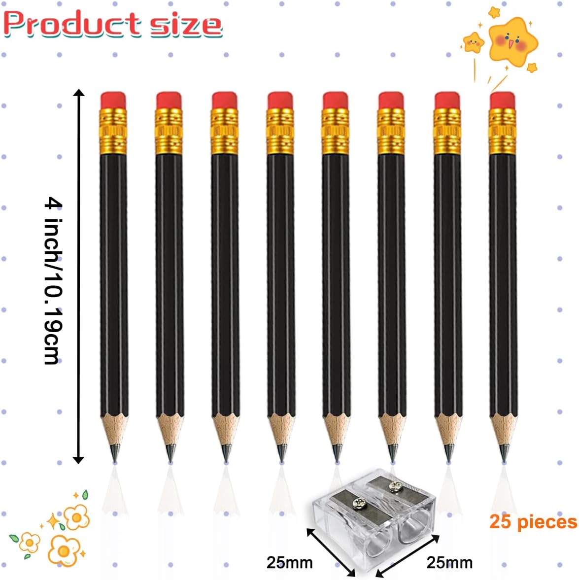 Adhere 25pcs Golf Pencils with Eraser Pre-sharpened Hexagon Woodcase Pencils Graphite 2B including a Sharpener for Golf Event Scoring,Classroom,Wedding,Pew, Pocket (Black)