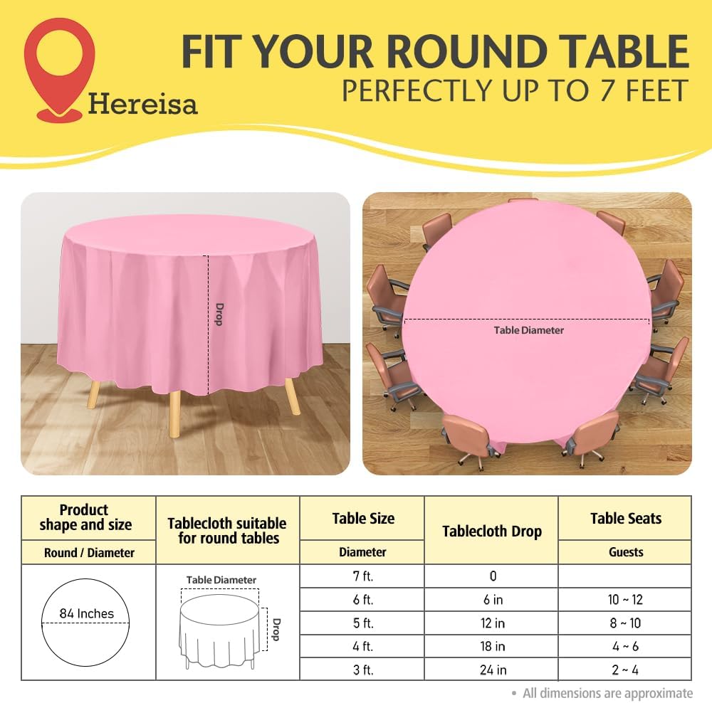 Brand Round Pink Plastic 84" Disposable Tablecloth (3 Pack), Party & Event Decorative Cover
