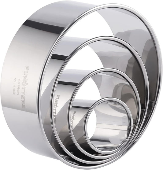 Cookie Cutter Set, 4 Pc. Kit, Measuring 1.5'', 2.5'', 3.5'', and 4.5'', Round Metal Baking Rings for Pastry, Biscuits, and Dough Cutting, Heavy Duty and Reusable, Multiple Sizes