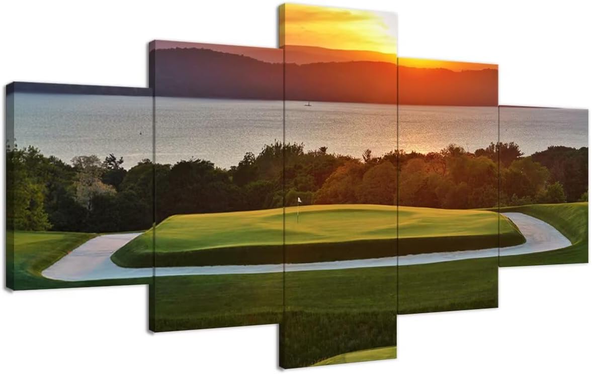 chenchenArt Golf Course Wall Art for Office - Golf Wall Decor for Living Room Bedroom Bathroom Home Decorations Golf Art Canvas Prints Modern Artwork Framed Ready to Hang(60''W x 32''H)