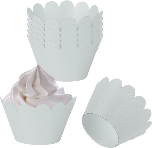PATIKIL Cupcake Wrappers Paper, 50 Pack Baking Cups Standard Wave Decoration for Anniversary Birthday Weddings and Parties, Green/Blue