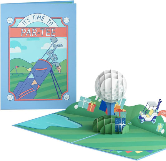 Lovepop Birthday Pop-Up Card for Him - 3D Golf Greeting Cards for Boys, Men - Time to Par-Tee - 5" x 7" Card - Blank Note Card & Envelope Included