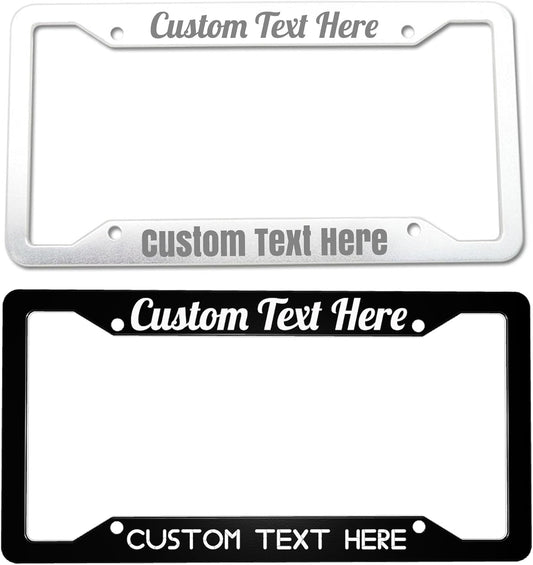 Custom Personalized Metal Engraved Standard Size License Plate Frame,Funny Car Auto Truck Message Plate Holder for Men Women,Silver Text (Black)