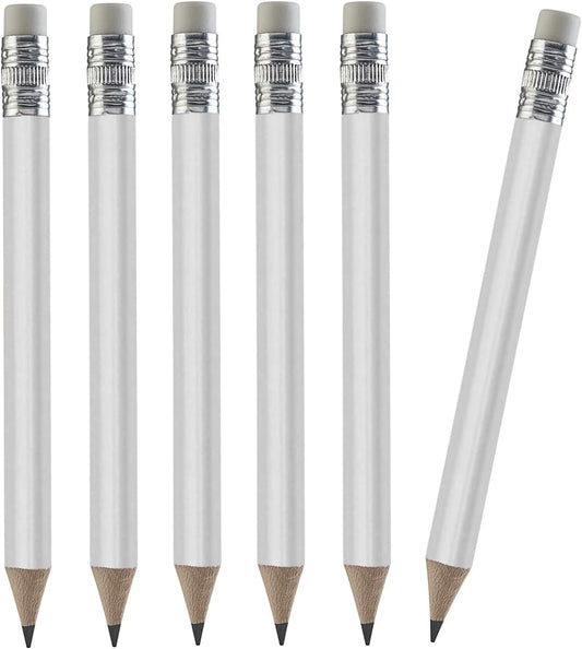 TH Golf 100pcs Golf Pencils, 4 Inch Mini Half Pencils with Eraser Sharpened Wood Mini Round for Schools Wedding Toddlers Home Corporate Multiple Colours (White)