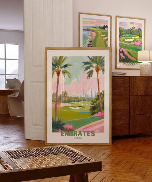 Golf Wall Art Print, Emirates Dubai UAE Golf Course Poster, Colorful Impasto Painting, Modern Sports Decor, International Artwork, for Golf Enthusiasts (Unframed) (11x14)
