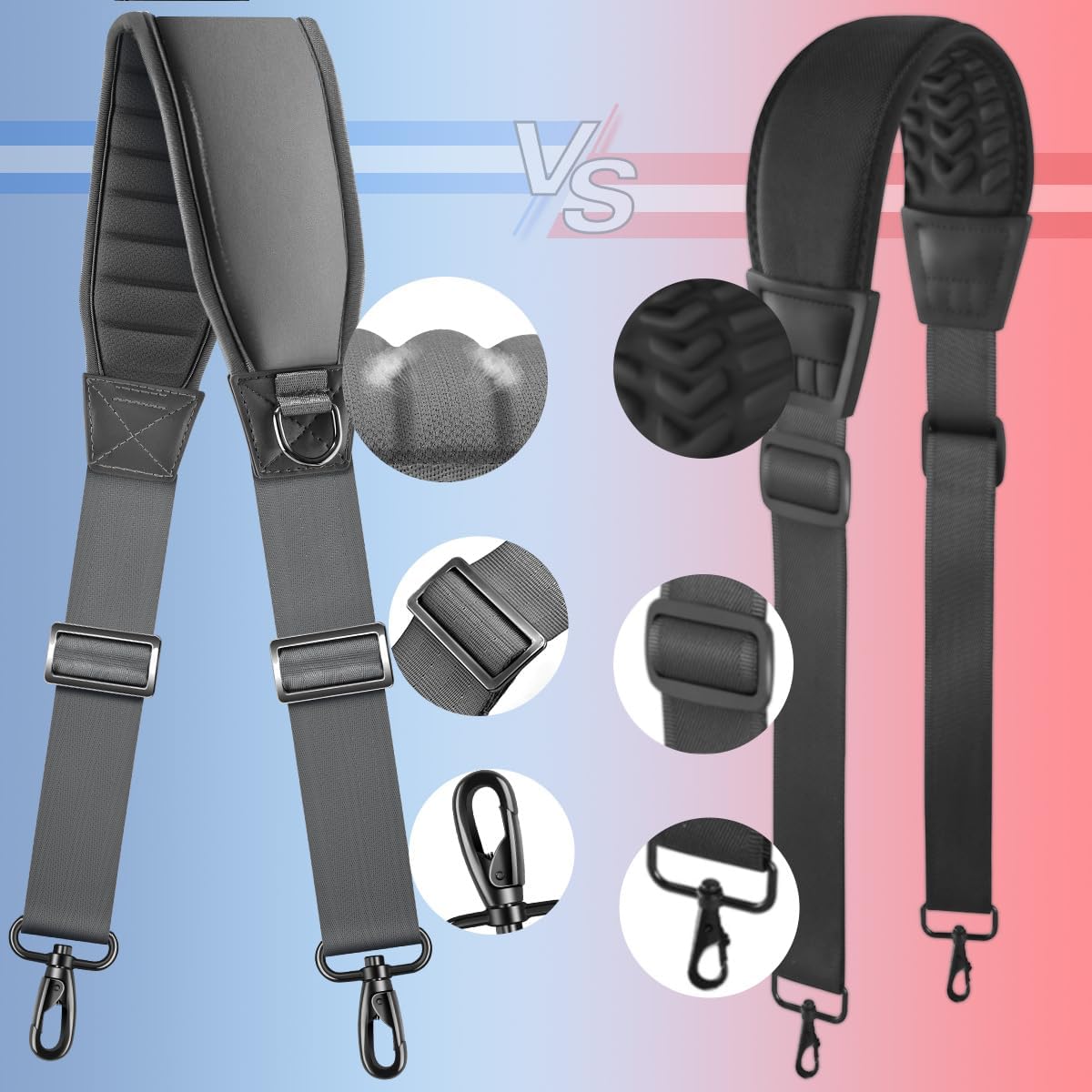 ZINZ 3D Air Cushion 58 inch Strap for Bags with Fixed Ultra-Thick Padded Breathable, Universal Strap with Double Adjustable Buckles and Swivel Hooks for D-ring Bags,Gray