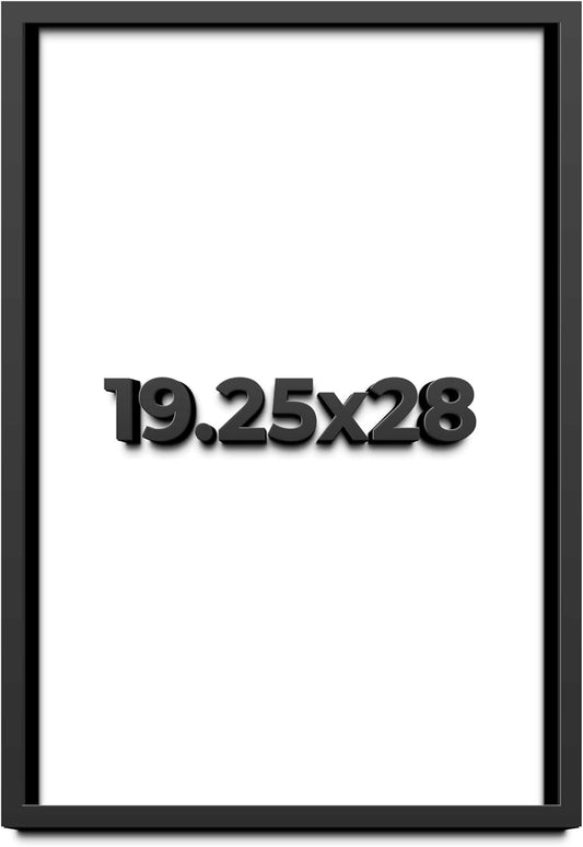 19.25x28 Shadow Box Black Solid Wood Display Frame with White Acid-Free Backing UV Acrylic & Hanging Hardware - with 3/4" Usable Depth