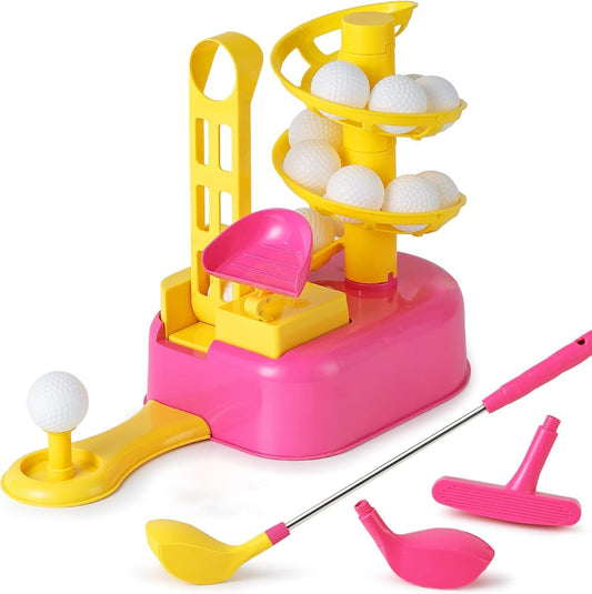 iPlay, iLearn Girls Pink Golf Toys Set W/Left & Right Club Head, Kids Outdoor Sport Toy Age 3-5, Toddler Indoor Golf Ball Game, Child Active Exercise Yard Play Birthday Gifts for 4 6 7 8 Year Olds Boy