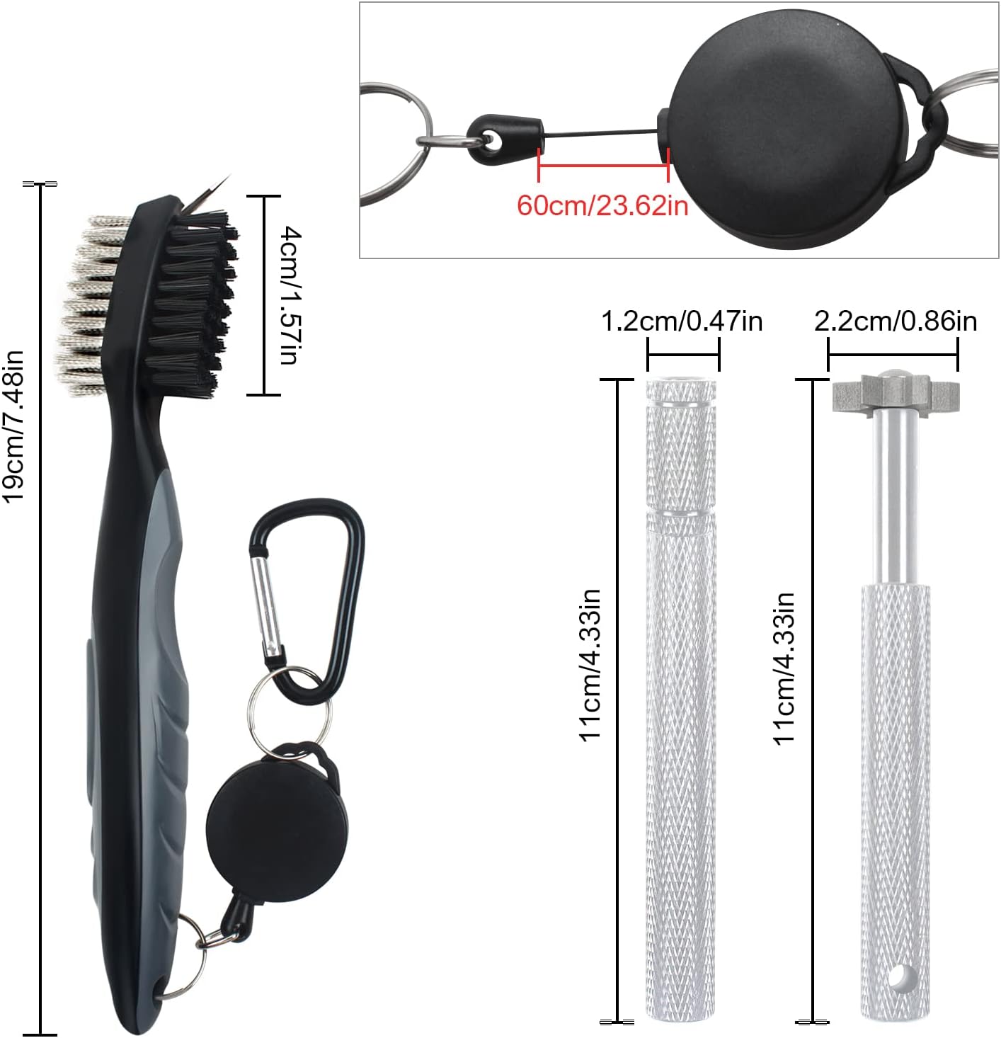 VIPMOON Golf Club Groove Sharpener Tool, Golf Brush and Groove Cleaner with Retractable Zip-line Aluminum Carabiner, Groove Sharpener Golf for Wedge & Irons, U & V-Grooves, Golf Accessories for Men
