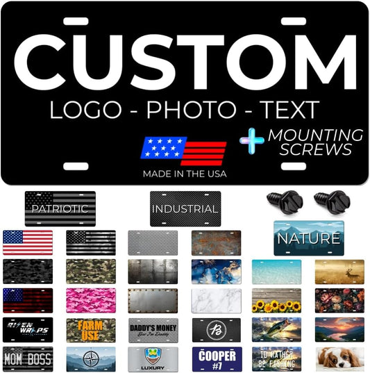 Personalized Custom Vanity License Plate for Cars & Trucks - Decorative Novelty Auto Accessory for Garage, Bar, or Home Display - Upload Your Logo for Your Business (Patriotic)