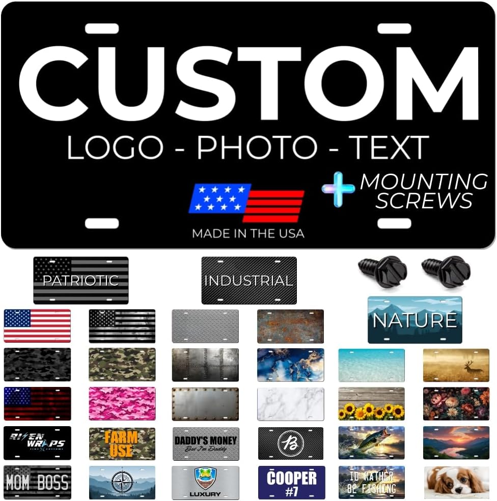 Personalized Custom Vanity License Plate for Cars & Trucks - Decorative Novelty Auto Accessory for Garage, Bar, or Home Display - Upload Your Logo for Your Business (Industrial)