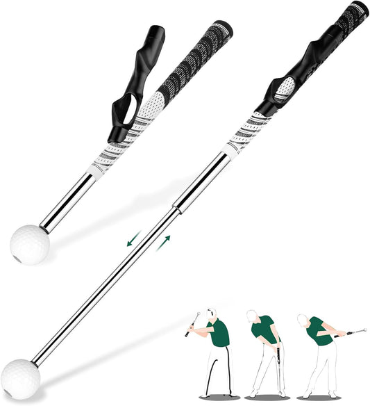Golf Grip Swing Training Aid - Retractable Click Club Trainer Indoor Practice Warm Up Stick Flexible Telescopic Short Club Tempo Sound Release Trainer Devices