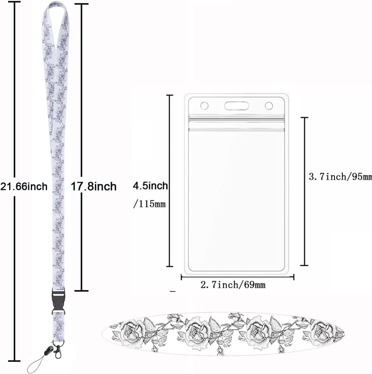 Lanyard with Badge Holder 6 Pack Neck Lanyards White Black for Office Cruise Keys Women Men Waterproof