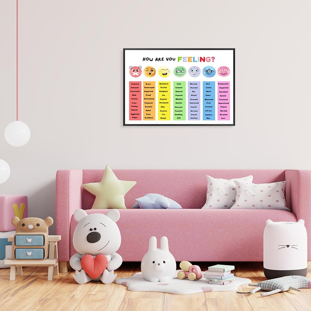 uoyien Feelings Chart For kids Mental Health Posters Help Students Understand Emotions Poster Calm Corner Special Education Classroom Decorations Preschool Classroom Supplies Metal Framed 12x16in