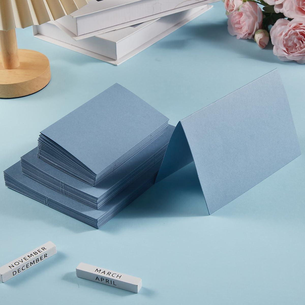 50 Pack Blank Cards Folded Cardstock Thank You Blank Greeting Cards for Invitations, Wedding, Greeting Cards, All Occasion DIY (Dusty Blue, 5x7)
