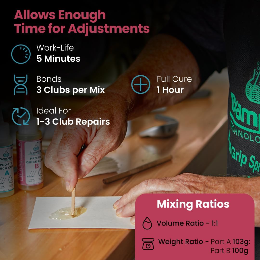 Brampton PRO-FIX Quick Cure Golf Epoxy, 5-Min Work Life, 1 Hour Full Cure, Extra Strength, Impact Resistant, 2-Part Epoxy Glue Kit for Golf Clubs, Shafts, Heads, Drivers, Putters, Easy 1:1 Mix