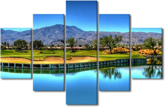 Living Room House Decorations Golf Course Pictures Green Meadow Paintings Giclee Multi Panel Prints Wall Art on Canvas Premium Quality Artwork Wooden Framed Stretched Ready to Hang(60" W x 40" H)