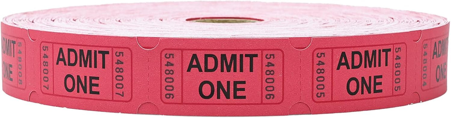 Raffle Tickets Roll - 2000 Tickets Single Roll for Fundraisers, Carnivals, Events - Durable Stub Design, Easy Tear & Organize(Red)