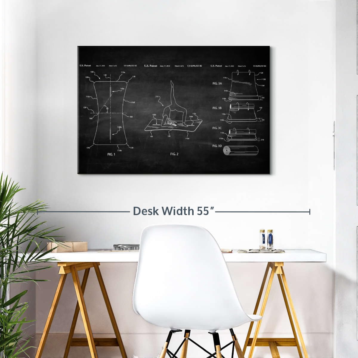 ElephantStock Exercise Mat BW Patent Wall Art - Horizontal Wrapped Canvas - 1-Piece Living Room Wall Decor - Digital Art Patent Canvas Print - Black and White Decor - 39" X 26"