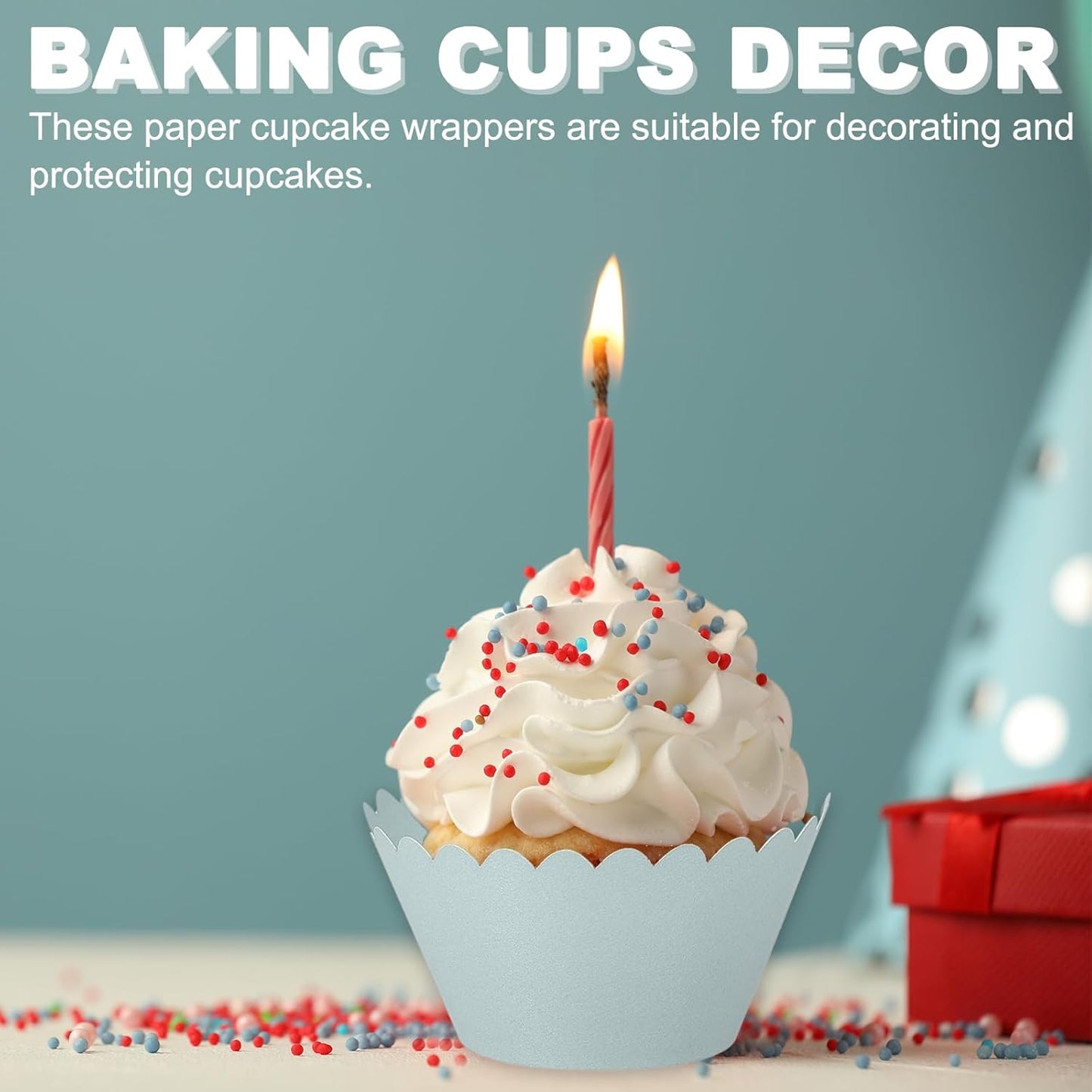 PATIKIL Cupcake Wrappers Paper, 50 Pack Baking Cups Standard Wave Decoration for Anniversary Birthday Weddings and Parties, Green/Blue