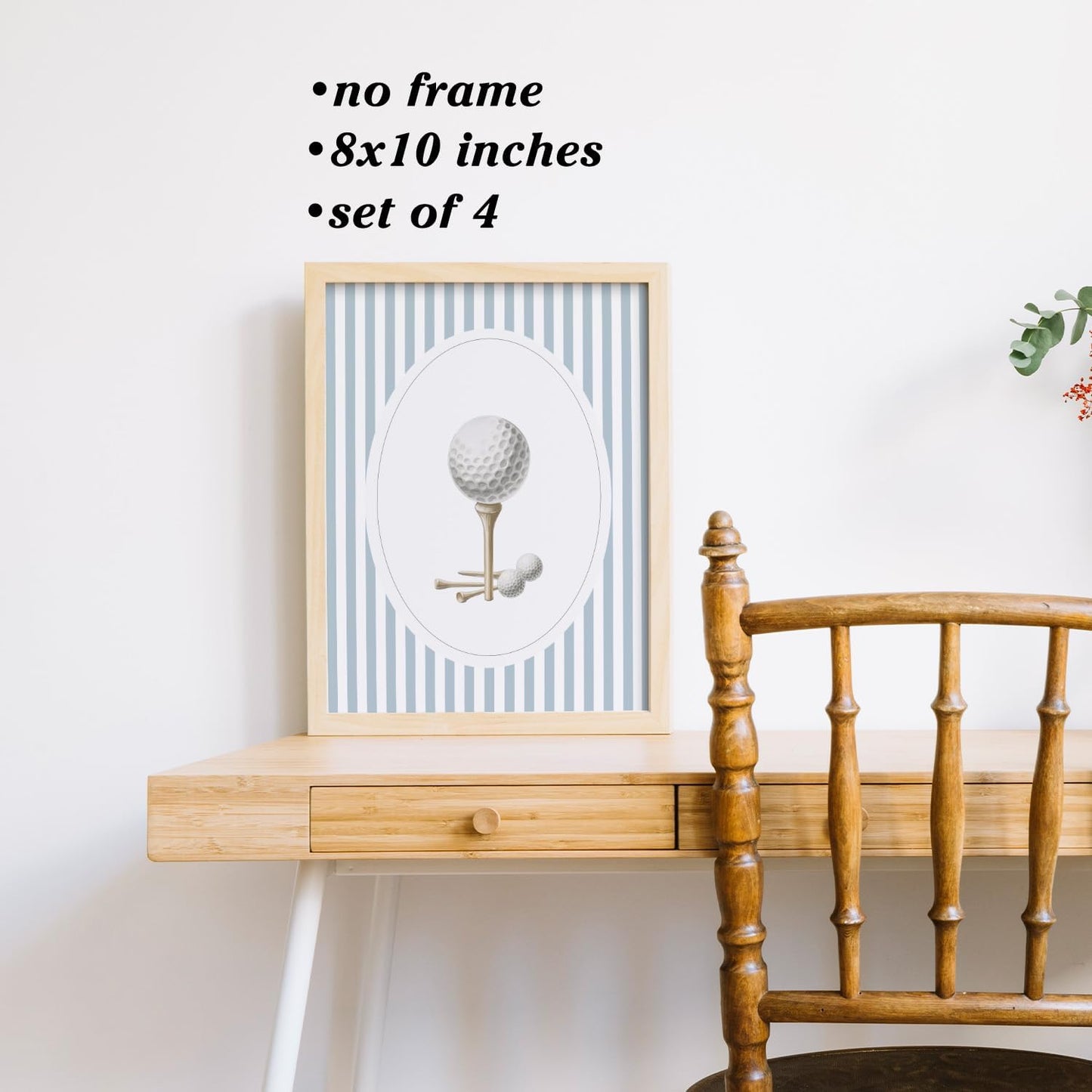 Boat Wades Blue Striped Golf Wall Art Prints Set of 4, Golfer Gifts for Women Men, Trendy Golf Cart Club Course Posters Pictures Wall Decor for Home Bedroom Living Room Office, 8x10 Unframed