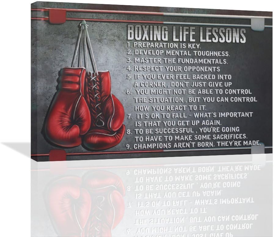 Boxing Wall Art Sports Lessons Pictures With Motivational Quotes - Gloves Canvas Painting Artwork Modern Home Decorations Framed for Bedroom Office Living Room 16"x24"