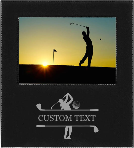 Add Your Name Women's Golf Golfer Faux Leather Black Leatherette Personalized Group Picture Family 4x6 Custom Landscape Horizontal Kid's Photo Customized Frame