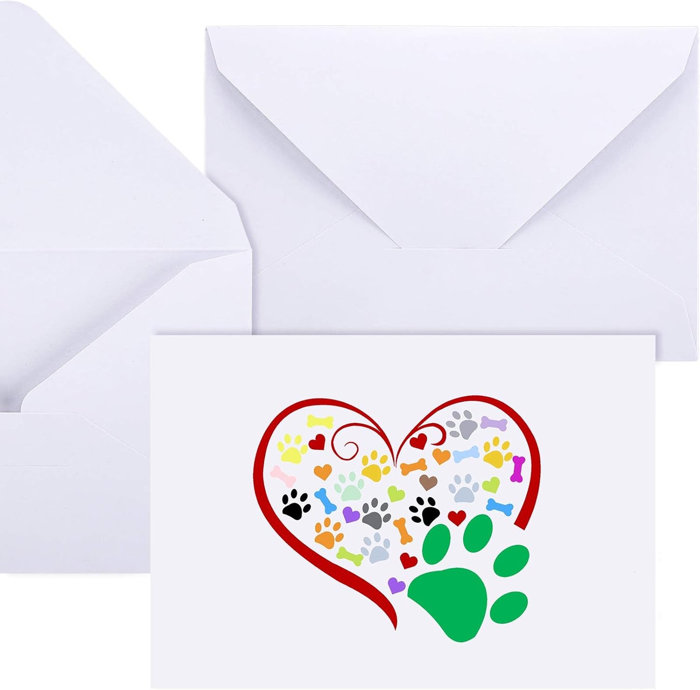 Zonon 48 Pcs Paw Printed Note Cards Set 24 Thank You Note Cards Heart Paw Print Blank Greeting with 24 White Envelopes Animal Lovers Pet Shop Birthday Party(Colorful)