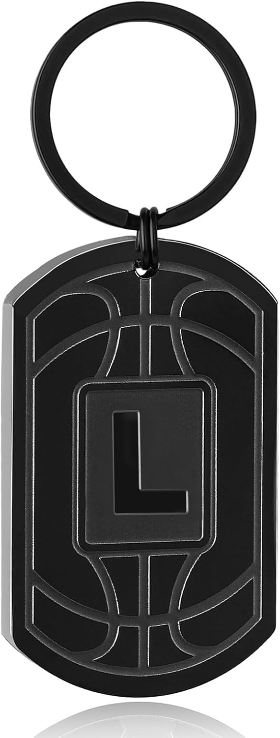 Initial Keychain Gifts for Men,Basketball Dog Tag Mens Keychains for Men Him Dad
