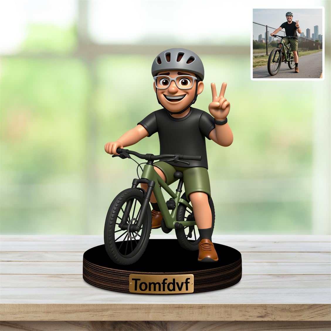 Personalized Mountain Bike Portrait Figurine Decor Custom Bicycles Cartoon Desktop Plaque 2D Biking Rider Photo Acrylic Sculpture Desk Sign Ornament for Men Women Family Couple Christmas Birthday