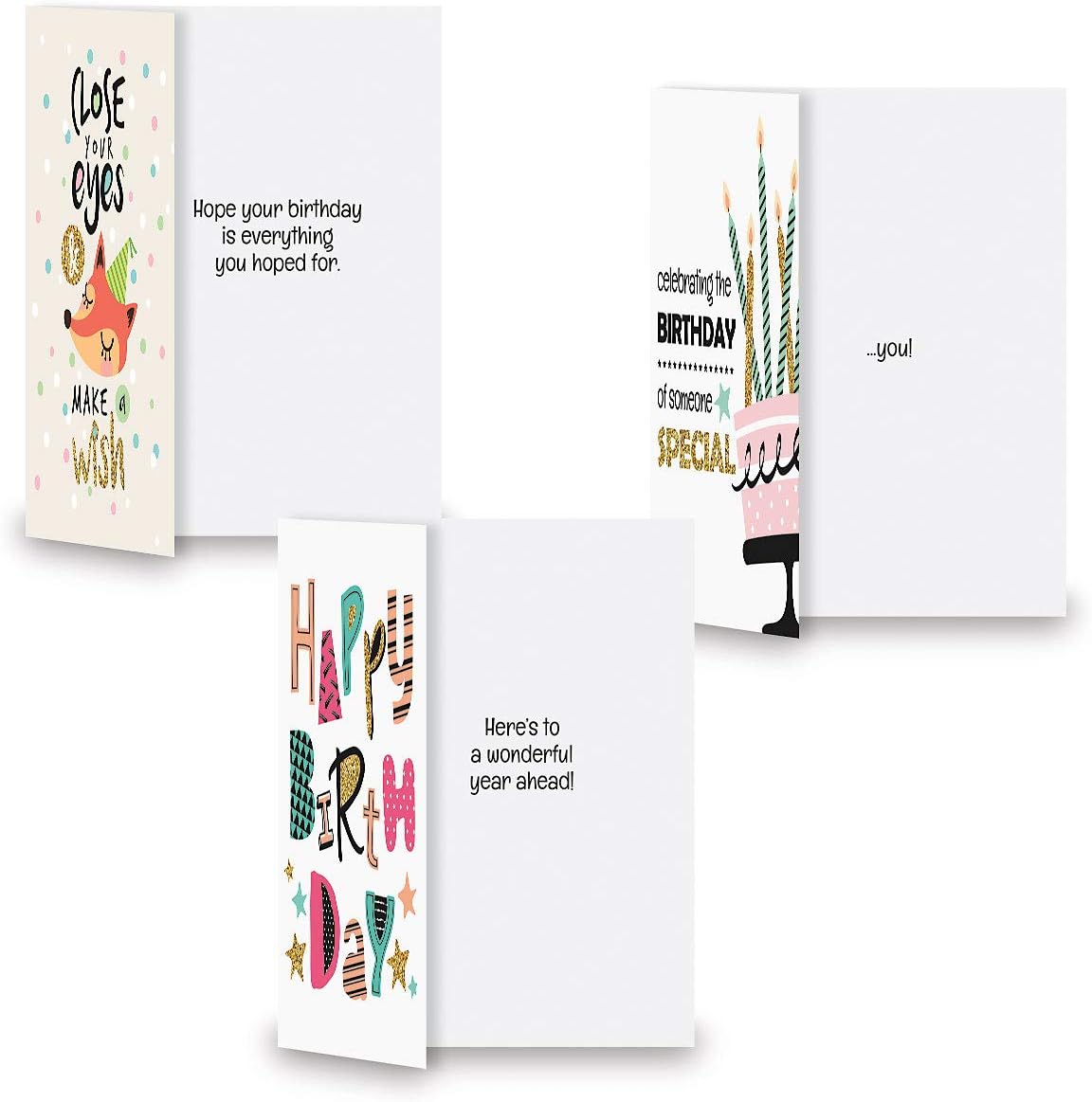 Current Simple Wishes Happy Birthday Greeting Card Set - Value Pack of 20 Cards With White Envelopes, 10 Designs, Large 5" x 7" Assortment