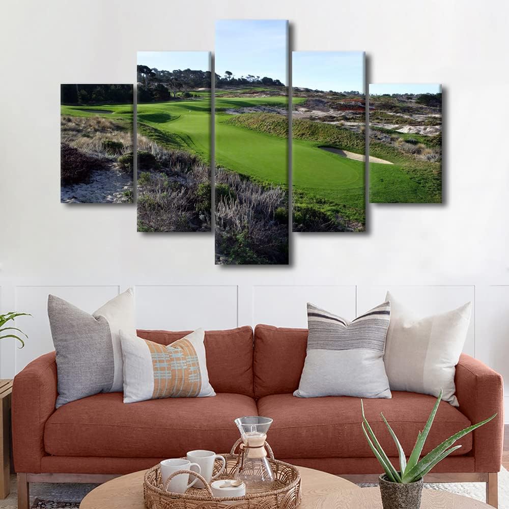 5 Panels Golf Course Wall Art Spyglass Hill Course Poster American Flag Canvas Wall Art Paintings Prints Modern Home Decor for Living Room Bedroom Office Wall Decor Framed Ready to Hang - 60"W x 40"H
