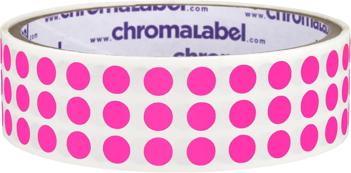 ChromaLabel 0.25 Inch Round Label Permanent Color Code Dot Stickers, 1000 Labels per Roll, Fluorescent Pink