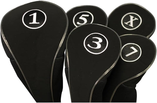 Black Golf Zipper Head Covers Driver 1 3 5 7 X Fairway Woods Headcovers Metal Neoprene Traditional Plain Protective Covers Fits All Fairway Clubs