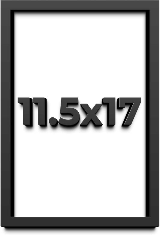 11.5x17 Shadow Box Black Solid Wood Display Frame with White Acid-Free Backing UV Acrylic & Hanging Hardware - with 3/4" Usable Depth