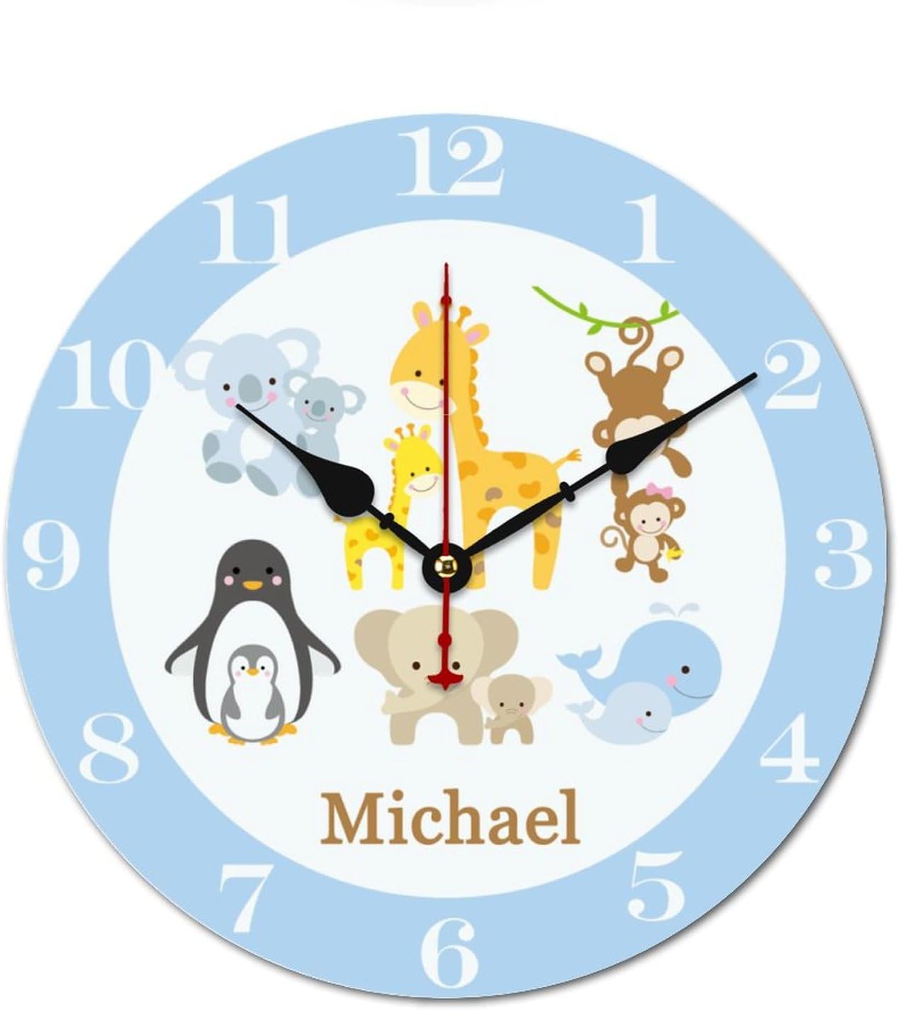 Zoo Animal Wood Wall Clocks Rustic Battery Operated 12 inch Non Ticking Wall Clock for Kids Rooms Boys Girls,Nursery Wall Clock,Custom Kids Clock with Name,Birthday, Style-11, 280ol74h2lrm