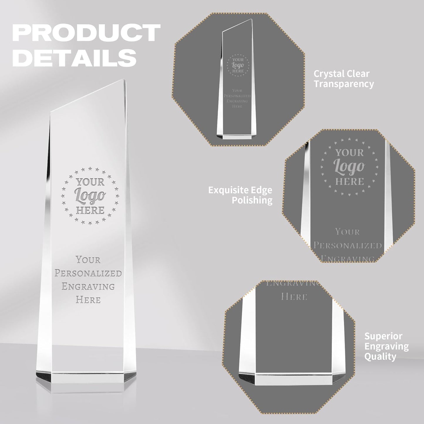 Personalized Crystal Trophy Award - Award for Employees- Plaques Custom Engraved- Coworker Gift,Employee Appreciation Gift,Ideal for Business Events and Occasions (Custom Logo/Engraved)