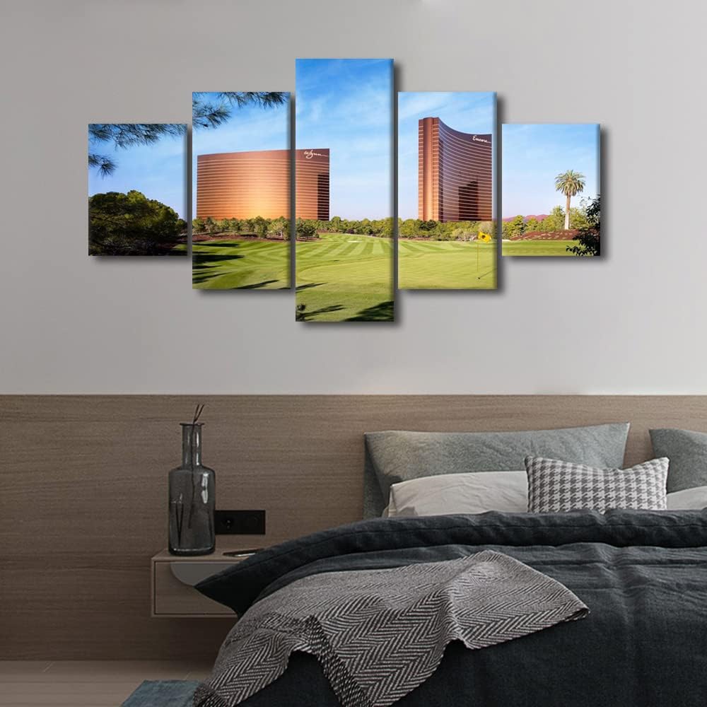 Native American Golf Wall Decor Course Posters and Prints on Canvas Golf Course Field Paintings 5 Panel Wall Art Artwork Pictures Artwork Home Decor for Living Room Framed Ready to Hang - 60"W x 32"H